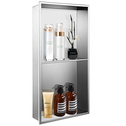 VEPURLT Shower Niche 24” x 12” Stainless Steel Niche Double Recessed Shower Shelf for Bathroom
