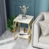 Square Side Table Marble Top: 2 Tier Geometric Rhombus Gold Frame End Tables 40 x 58cm Sintered Stone Bedsides with Sturdy Metal Legs Modern Whit