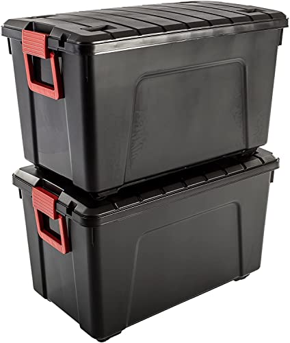 Iris Ohyama, Trunk, Plastic storage boxes, with lid and closing clips, 110L, Set of 2, Stackable, Wheels, BPA-free, Attic, Shed, Garage, SIA-110,