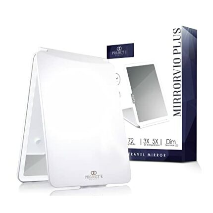 Project E Beauty Mirrorvio Plus LED Travel Mirror Vanity Mirror with 3 LED Light Modes | Makeup Mirror with 1x 3x 5x Magnification | Built-in sen
