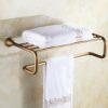 Towel Rack Copper Double Layer Wall Mounted Metal Rustproof Towel Holder Electroplated Surface Bedroom Storage Rack for Bathroom Hotel Kitchen