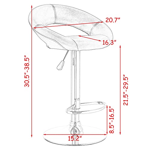 SDFGH Set of 2 Bar Stools Adjustable PU Leather Barstools Swivel Pub Chairs Black