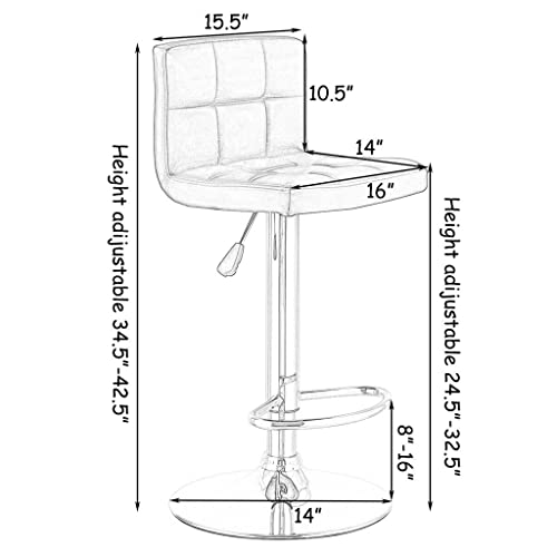 LUKEO Set Of 2 Bar Stools PU Leather Adjustable Barstool Swivel Pub Chairs White