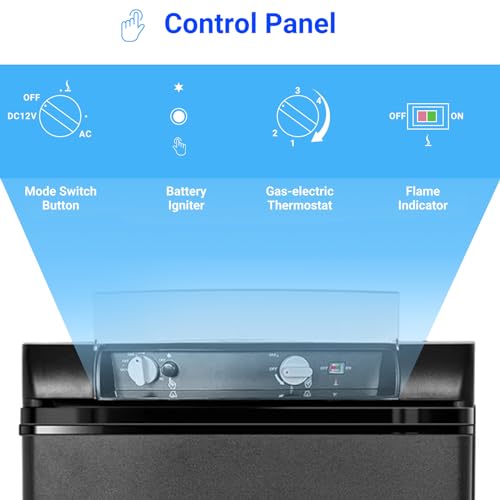 Techomey 3 Way Fridge Camping, Gas Fridge Camping Fridge 12V 240V, 60L Caravan Fridge Camping for Motorhome, Truck, Outdoor, Silent, Black