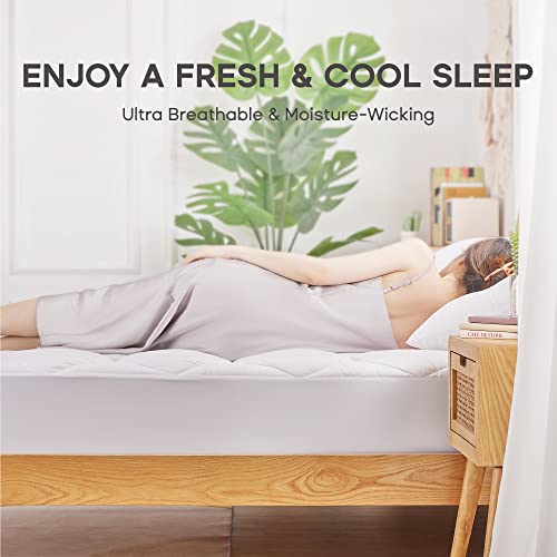 SONIVE Double Cotton Cover Mattress Pad Bedding Cover Quilted Fitted Mattress Protector Deep Poket 135x190x38cm, Breathable Cooling Down Alternat