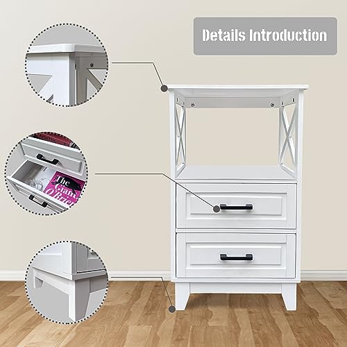 vicatova Bathroom Floor Cabinet, Freestanding Storage Organizer Cabinet with Double Drawers and Adjustable Shelf, Wooden Small Storage Cabinet fo