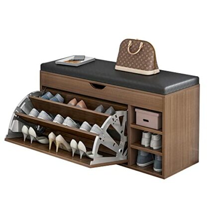 Shoe Storage Bench, Storage Bench With Cushion, Shoe Rack With Seat 3 Compartments, Hallway Bench For Living Room Lounge Hallway Bedroom, Self-As