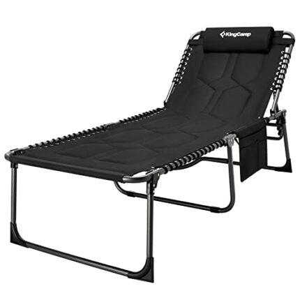 KingCamp Oversize Padded Sun Lounger 4-Position Adjustable 78.7x26.7in Garden Lounge Chair for Heavy People Folding Camp Bed with Pillow,Load 330