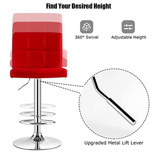 SDFGH Set Of 2 Bar Stools PU Leather Adjustable Barstool Swivel Pub Chairs Red