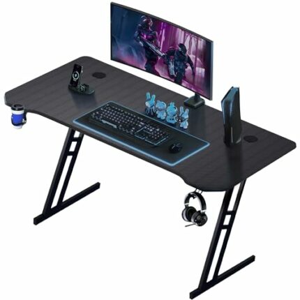 Play haha.Gaming Desk 120 x 60cm Large Computer Table PC Gaming Desk for Home Office, Metal Frame Gaming Table with Cable Tray and Headphone Hook