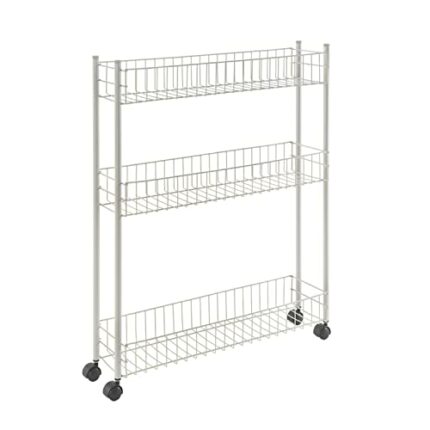 Metaltex Fino 3-Tier Extra-Slim Trolley with Wheels - Multipurpose Storage Cart for Small Spaces in The Home including Kitchen, Bathroom, Office