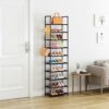 WOKKOW 10 Tiers Tall Shoe Rack for Closet Entryway 20-25 Pairs Shoe Closet Organizers and Storage Free Standing Shoe Shelf Shoe Storage with Hook