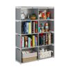 JIUYOTREE 6-Tiers Portable Bookshelf with Fabric Cloth at Back, 10 Cube Closet Storage Organiser Bookcase, Living Room,Study Room,Bedroom, Black