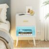 Aobafuir Nightstand with Charging Station and LED Lights,Bedside Table with 1 Drawer,Modern Night Stand,End Table for Bedroom, Living Room,Black