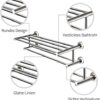 Bathroom Towel Rack, Stainless Steel Towel Holder Wall Mounted, Towel Rail with 2 Shelves, Towel Stands for Bathroom, Kitchen 60Cm