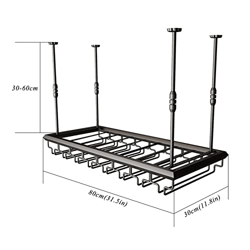 Wine Rack, Hanging Wine Glass Holder, Vintage Wine Bottle Holder Ceiling Decoration, Adjustable Height for Kitchen & Bars (Black,60/80/100/120cm)