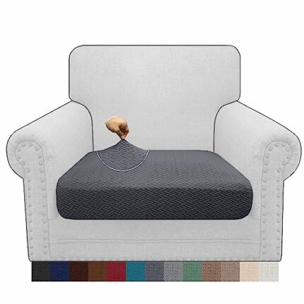 Granbest Latest Jacquard Chair Cushion Cover 1 Seater Thicken Seat Cushion Cover, Super Soft Sofa Seat Slipcover with Elastic Band (1 Seater, Gre