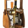 Wood Wine Bottle Glasses Caddy - Beer Carrier - Drinking Desk Accessories - Craft 4 Pack bottle Case - Men's Wine Organizer - Glass tray holder -