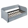 WALNUT Upholstered Daybed Sofa Bed Twin Size With Trundle Bed And Wood Slat, Gray