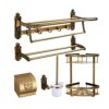 VERDDE European Style Antique Towel Rack Set Space Aluminum Bathroom Hardware Five-Piece Aluminum Folding Bath Towel Rack Carved