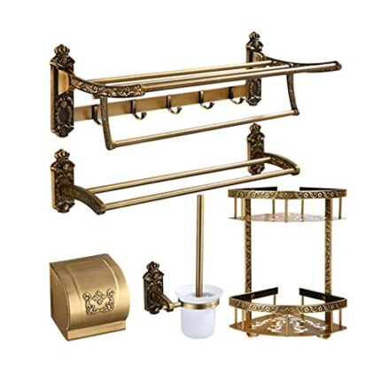 VERDDE European Style Antique Towel Rack Set Space Aluminum Bathroom Hardware Five-Piece Aluminum Folding Bath Towel Rack Carved