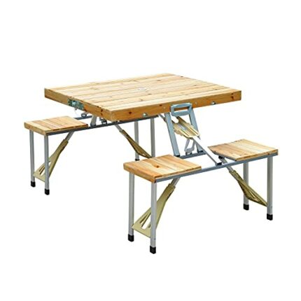 Wgwioo Portable Foldable Camping Picnic Table with Seats Chairs And Umbrella Hole, 4 in 1 Set Up A Stall Travel Picnic Table And Chair Set