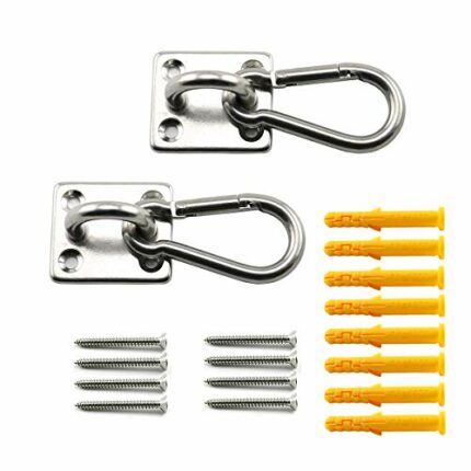 Lind Kitchen 2 Set M8 Ceiling & Wall Mount Hanging Hardware Fitting Set 304 Stainless Steel Heavy Duty Square Pad Eye Plate + Snap Hook for Yoga
