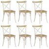 vidaXL 6x Solid Mango Wood Cross Chairs Steel Frame Open Crossed Back Design Classic Style Dining Chair Dinner Seat Kitchen Furniture White