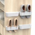 Yocice Wall Mounted Shoes Rack with Sticky Hanging Strips, Plastic Shoes Holder Storage Organizer,Door Shoe Hangers (SM03-White-4)