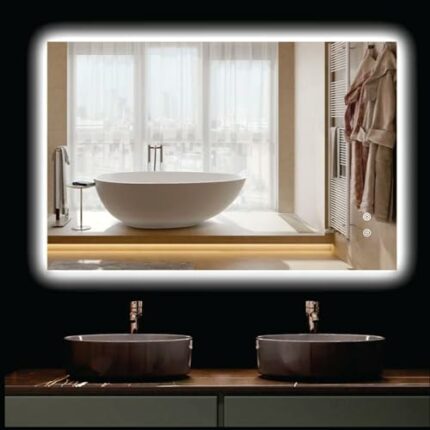 RECSTAR LED Bathroom Mirror 24"x 32" with Backlight, Stepless Dimmable Wall Mirrors with Anti-Fog, Shatter-Proof, Memory, 3 Colors, Double LED Va