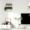 Wall Mounted Wine Rack with Glass Holder Metal Wine Shelf Champagne Bottle Holder Hanging Rustic Wine Holder Floating Wine Shelf for Kitchen, bro