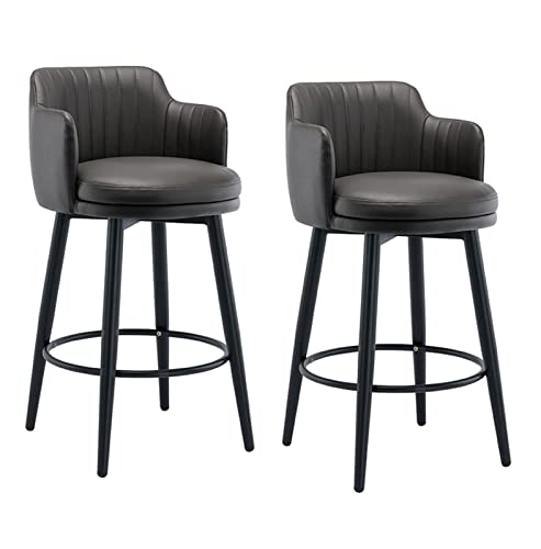 Barstools Swivel Bars Chair Bar Set of 2 with Back Kitchen Island Bar Stools Counter Height with Arms, Nappa Leather Black Metal Legs Black Footr