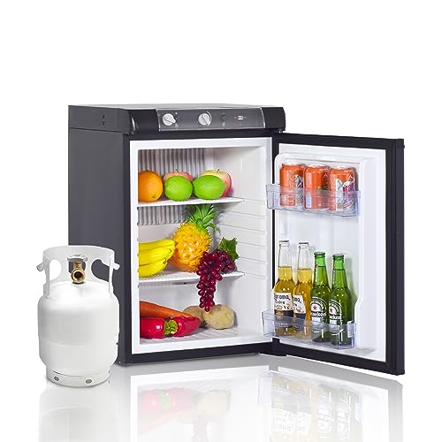 Techomey 3 Way Fridge Camping, Gas Fridge Camping Fridge 12V 240V, 60L Caravan Fridge Camping for Motorhome, Truck, Outdoor, Silent, Black