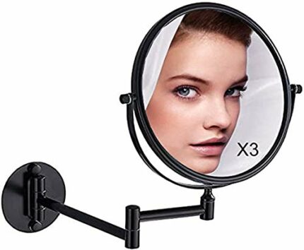 NEWRAIN Mirrors Wall Mounted with 3x Magnification and Normal 8-Inch Double-sided Round Bathroom Vanity Mirror Swivel,Extendable and Black Finish