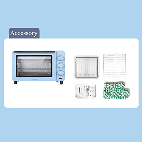 Oven Automatic Mini Oven Electric with 60 Minute Timer Including Baking Tray and Anti-Scalding Gloves 1200w Cooking Power 15L Capacity Blue Pink