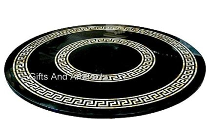 48 x 48 Inches Designer Look Kitchen Table Top for Home Decor Round Shape Black Marble Dining Table from Indian Heritage Art and Crafts