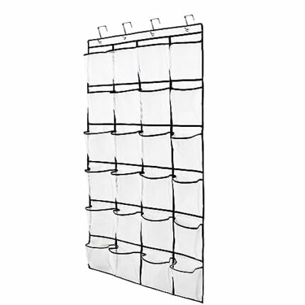 hzpolang Shoe Organizers 24 Pocket Hanging Shelves Over the Door Shoe Storage Large Foldable Shoe Rack With 4 Metal Hooks for Kitchen Bedroom Bat