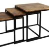 ASPECT Alana Set of 3 Nesting Table-Vintage Wooden Tops/Steel Black Legs, 40x40x42 cm