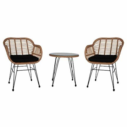 HACARI Outdoor Wicker Patio Furniture Set Patio Conversation Sets with Tempered Glass Table Flaxen Yellow