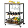 DINGZZ Classic Kitchen Bar Cart Serving Trolley Sturdy Steel Frame Wine Rack Glass Holder Portable 4 Universal Casters