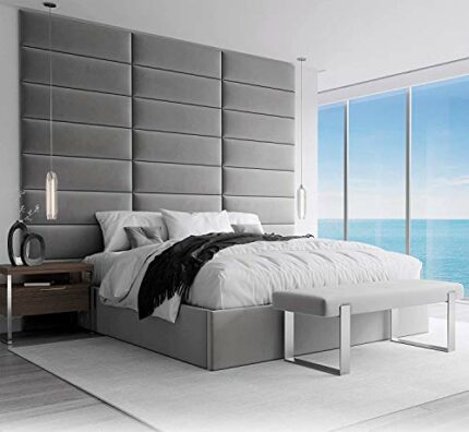 VANT Upholstered Accent Wall Panels - Packs of 4 - Easy to Install - Twin-King Size Headboard (76cm Wide, Velvet Smoke Grey)
