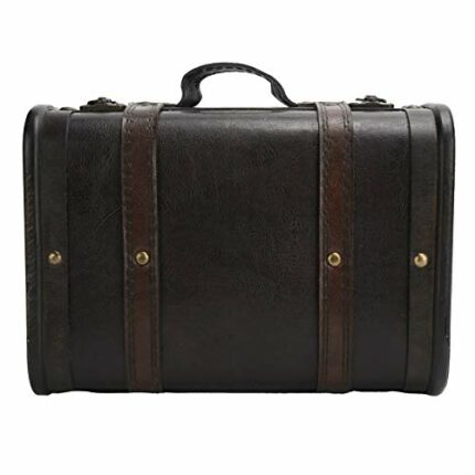 Decorative Suitcase, Vintage Style Wood Leather Antique Large Capacity Trunk Chest Luggage with Straps, Small Old-Fashioned Decorative Wooden Sto