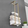 Towel Racks for Bathroom, NEWRAIN Rolled Towel Storage Wall Mounted Bath Towel Holder for Folded Large Towel Washcloths, Bathroom Organizing Brus