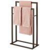 mDesign Towel Holder — 2-Bar Towel Rail for Bathroom Storage and Organisation — Freestanding Towel Rack for Bath, Hand and Face Towels — Matte Bl
