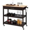 GRETD Wooden Kitchen Cart With Storage Shelves and Drawer Multi-Purpose Rolling Kitchen Furniture Rolling Storage Cart