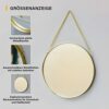 ZeRyan 30cm Round Hanging Mirror, Gold Bathroom Makeup Mirror - Brass Frame with Hanging Chain and Rope