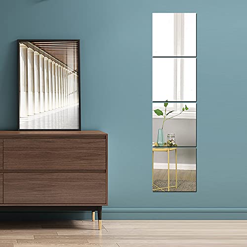 Full Body Wall Mirrors, 4pcs 12x12 Acrylic Plexiglass Mirror Wall-Mounted Full Length Frameless Mirror Over the Door Large Long Mirror Home Worko