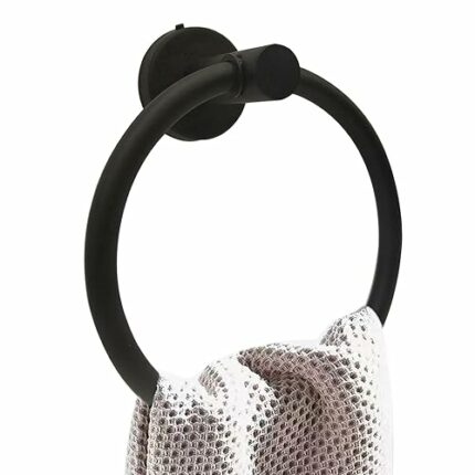 Hwhyito Black Towel Ring, Wall Mount Round Towel Rack Metal Stainless Steel Holder with Screws for Bathroom, Toilet, Kitchen