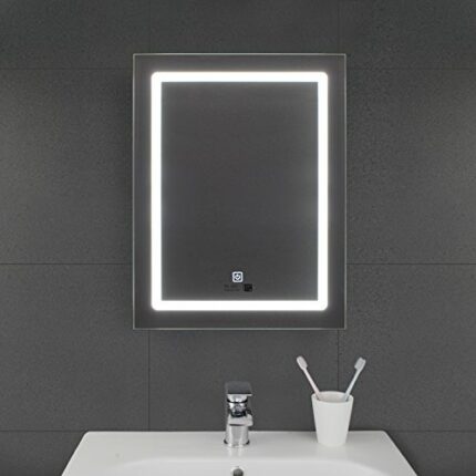 Bathroom Illuminated Mirror with Demister Device Warm & Cold LED Light Adjustable - Shaver Socket - Touch Switch - Wall Mount - 500 x 390mm