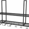 EMISOO Hanging Ceiling Shelf Hanging Wine Rack with Glass Holder and Shelf, Metal Ceiling Bar Wine Glass Rack, 2-Layer Industrial Wall Mounted Wi